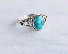 925 Sterling Silver Handmade Blue Turquoise Beautiful Ring All Size R418