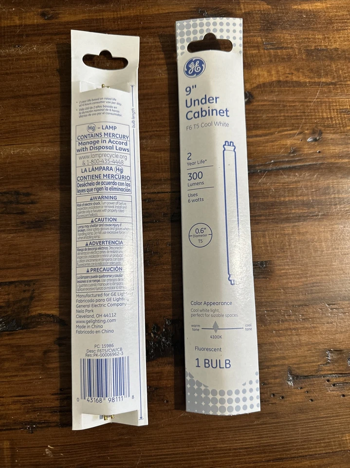 2 GE 6 Watt 9" Under Cabinet Miniature Bi-pin F6 T5  Cool White Bulb - Image 2 of 2