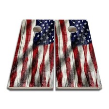 Colorful Distress Waving American Flag Cornhole Skin Wrap Decal