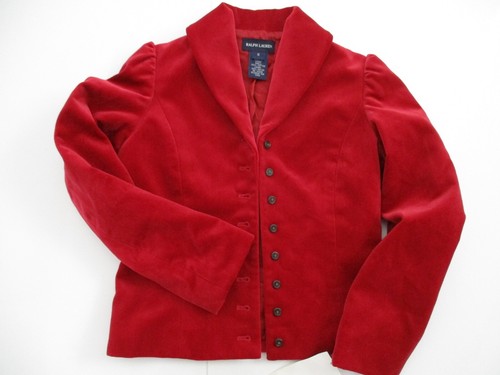 NEW Ralph Lauren Girls Red Velvet Coat Jacket Christmas Holiday Small Size 7 - Picture 3 of 14