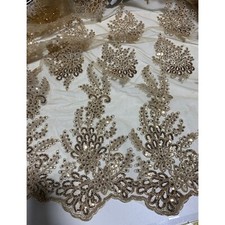 Antique Gold Sequin Floral Embroidered Tulle Fabric