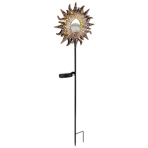 Solarleuchte Gartenstecker Außenlampe LED Erdspieß Crackle Glaskugel rost Sonne - Bild 12 von 12