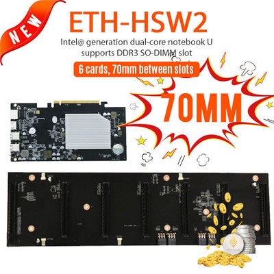 ETH HSW2 Mining Motherboard 6 GPU 70mm Spacing Support DDR3 PCIE X16 Miner Board