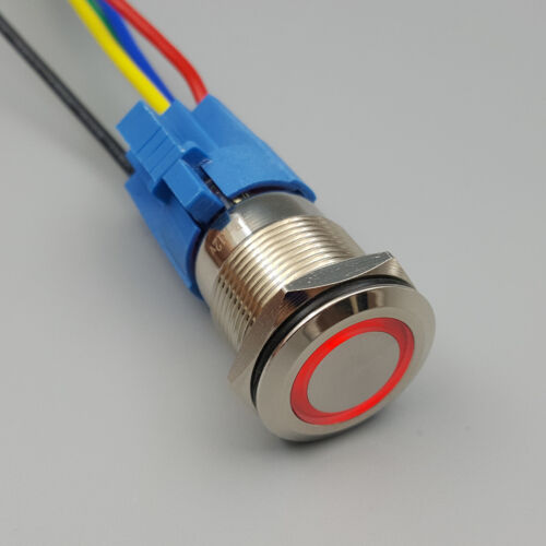 19MM Red LED 12V 5 Pins Circular Metal Momentary Push Button Switch 1NO 1NC