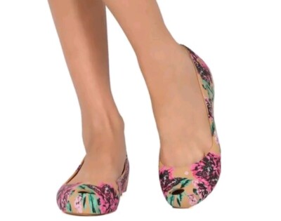 Melissa Ultragirl 3DB Flygirl Women's Peep Toe Floral Print Mary Jane Ballet 8 