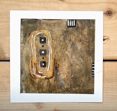 Warm Earth Tone Organic Original Abstract Painting Watercolor Mounted 5 x5 