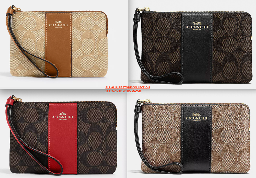 NWT Coach Corner Zip Wristlet In Signature Canvas