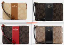 NWT Coach Corner Zip Wristlet In Canvas Leather Signature Multi pick one