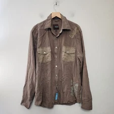 Roar Shirt Mens XL Brown Snap Button Y2k  Distressed Worn Look Lived In