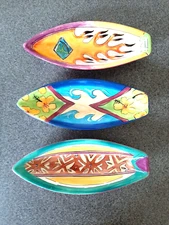 Set of 3 Clay Art Surfboard Serving Dishes - Snacks, Nuts, Ice Cream 4" x 9.75"