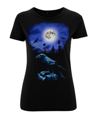 Ladyshirt ''RAVEN'' Rabe Krähe Crow Gothic Vollmond Mond Damenshirt Girly S-XL