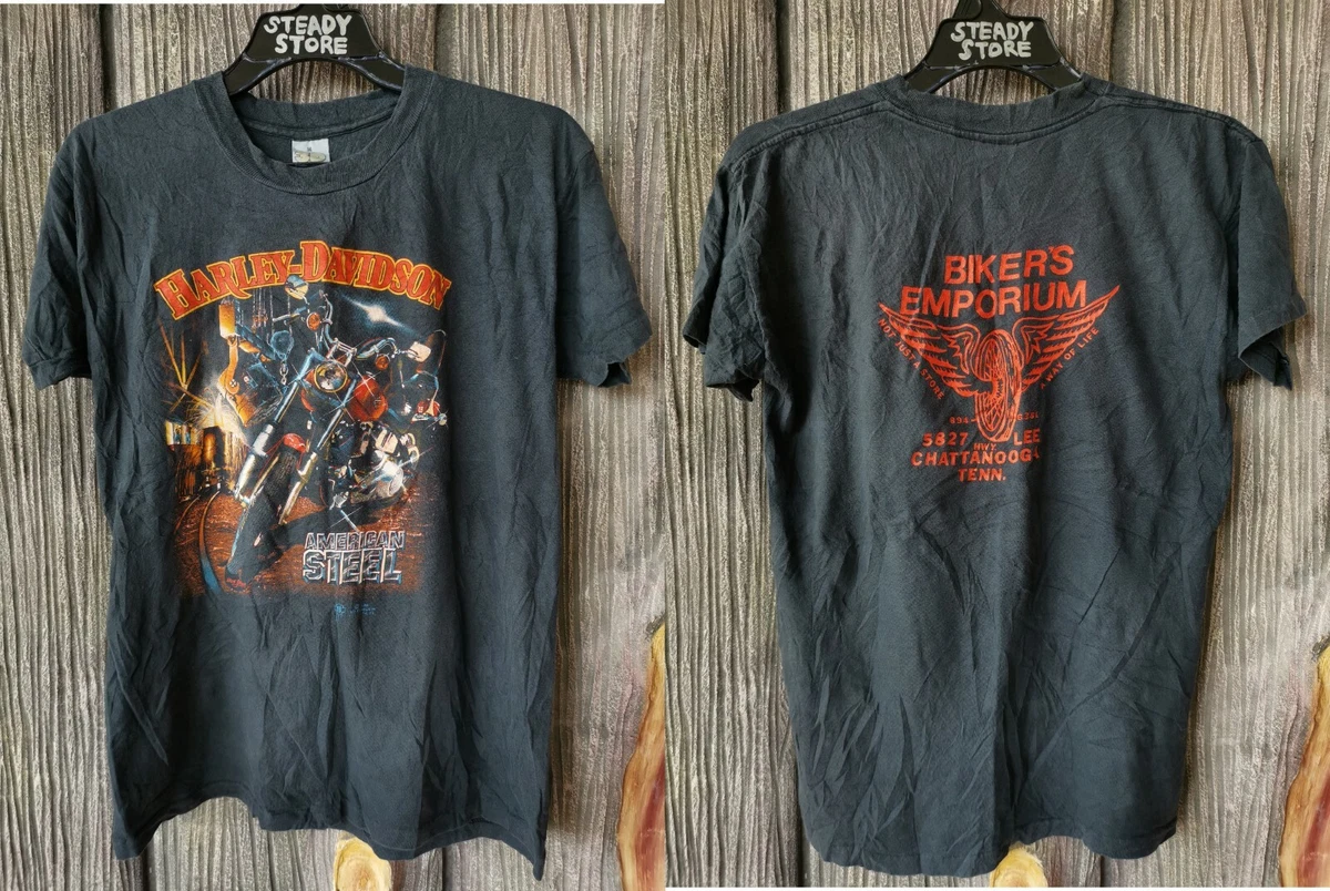 VINTAGE 1988 3D EMBLEM HARLEY DAVIDSON AMERICAN STEEL MOTORCYCLE T SHIRT SIZE M