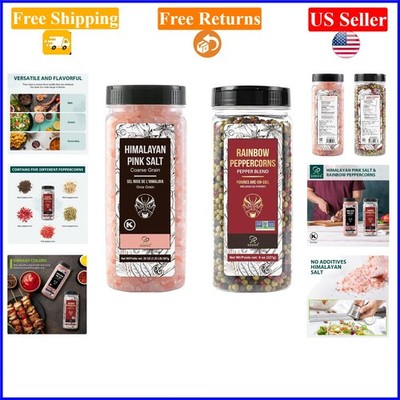 Himalayan Pink Salt & Rainbow Peppercorns Set, 20oz Pink Salt, 8oz Pepper