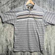 Vintage Y2K Striped Mecca Warrior Polo Shirt Men  s Large Gray Embroidered Logo