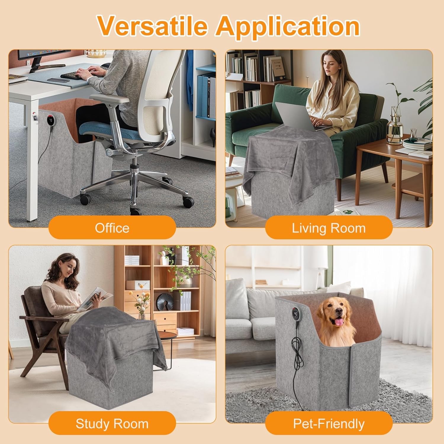 Under Desk Heater with Blanket, Foldable Space Heater with Timer & Thermostat, E