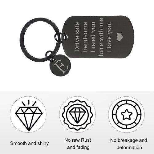 Drive Safe Keychain, 1 Pcs Letter E Keychain with Gift Box, Black White - Picture 3 of 6