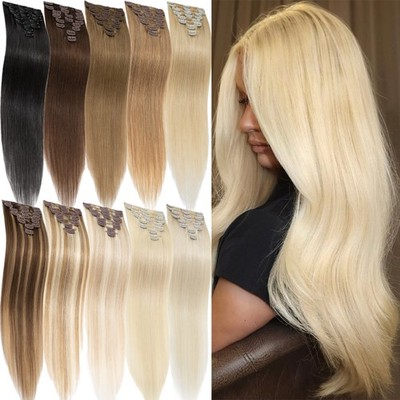CLEARANCE Clip In Russian Remy Blonde Human Hair Extensions 8 Pieces Full Head