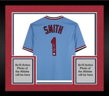 Framed Ozzie Smith Cardinals Autographed Cooperstown Collection Replica Jersey