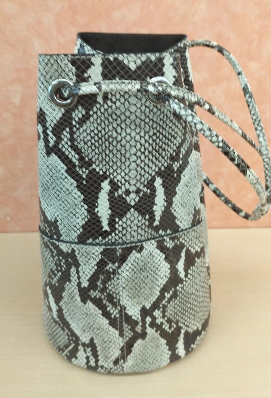 Python Pattern Leather Drawstring Shoulder Bag Ma… - image 4