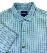 Tommy Bahama Men's 100 Silk Short Sleeve Blue Check Camp Shirt XL