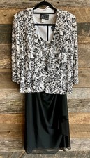 Alex Evenings Formal Dress Jacket Set Black White 2 Piece Women Size 8