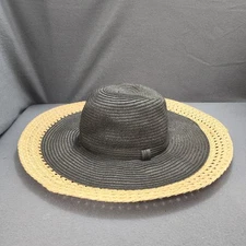 INC International Concepts Sun Hat Paper Yarn One Size Black Tan Wide Brim NEW