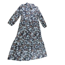 Cynthia Rowley Floral Print Maxi Shirt Dress Women Size S Brown White Blue