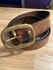 Vintage Women Western Tooled Leather Belt With Brass Buckle
