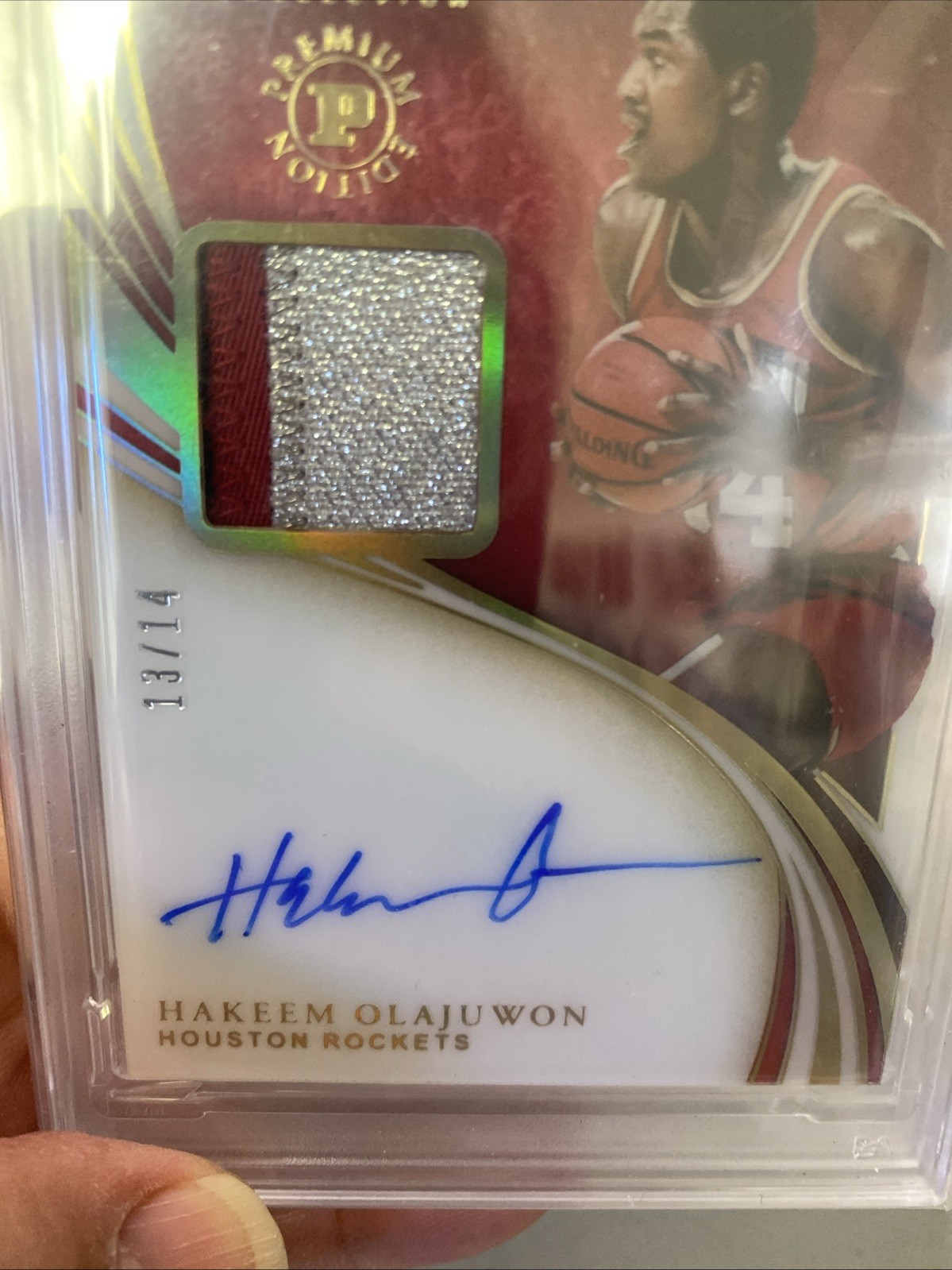 2019 Immaculate Hakeem Olajuwon #PAHOW Patch Auto/14 PREM ED PSA 8/10 Auto HOF🔥 view 3