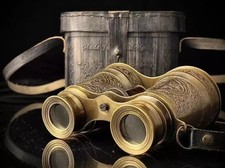 Antique Brass Binoculars with Leather Case - Vintage Nautical Decor