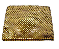 Vintage Whiting Davis Tag BiFold Wallet Gold Tone Mesh Moire Lining USA