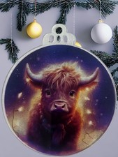 4" Highland Cow Farmhouse Acrylic Christmas Ornament Decoration Resin Glitter