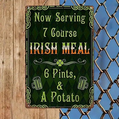 Lucky Irish Decor Metal Sign Now Serving 7 Course Meal Art For St Patricks Day