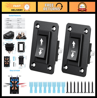 2PCS DPDT Momentary Rocker Switch 12V 30A, Polarity Reversing Up Down Switch for