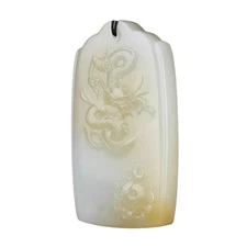 Superb Chinese Hetian Jade Low Relief Fortune Dragon Pendant w Certificate B