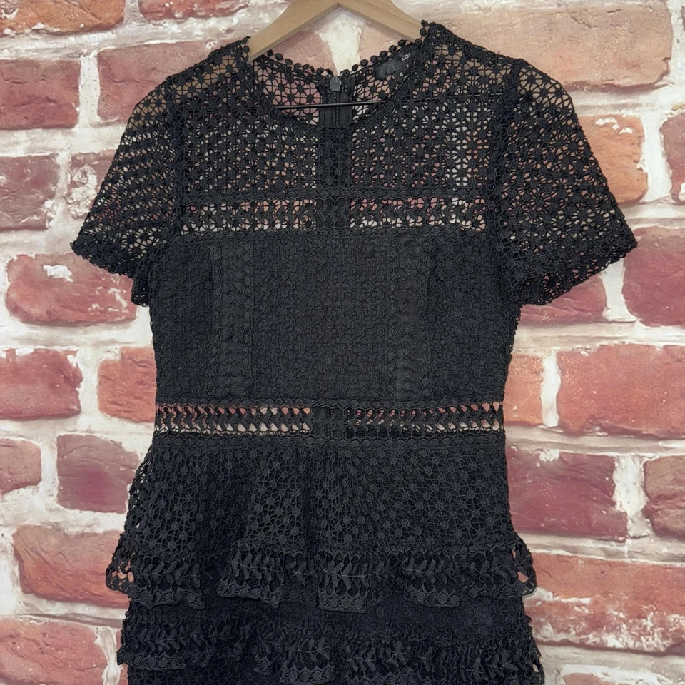 Aqua Dress Womens Medium Plain Black Embroidered Polka Dot Ruffle Tiered Zip Up - Image 4 of 4