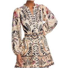 Farm Rio Classic Nature Sand Mini Dress Sz M Long Sleeve Tunic Dress