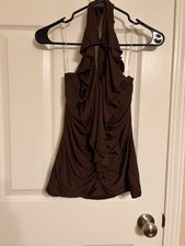 Vintage Cache Halter Blouse Brown Size Medium Made In USA 90s Y2k