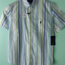 U.S. Polo Assn.Woven Short Sleeve Stripe Casual Shirt XL Cotton Moist Wick Yoke