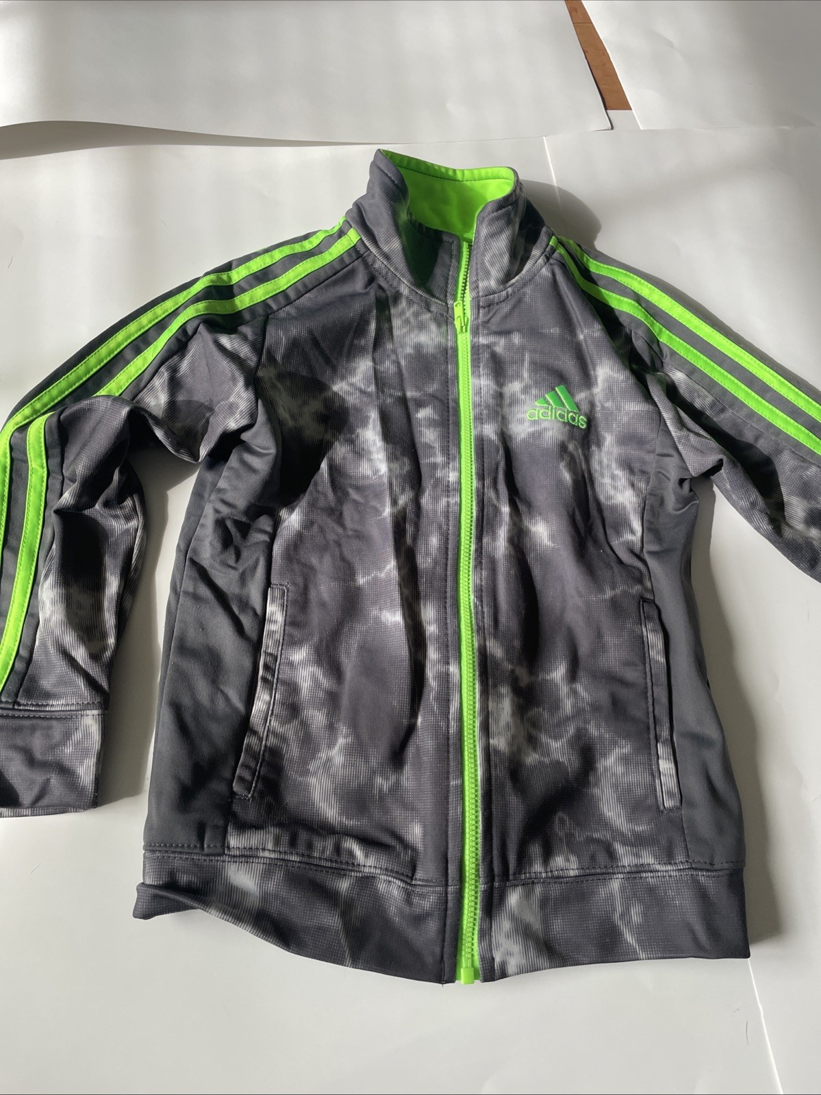 Adidas Full Zip Jacket Gray Camo Green Stripes Size 6 Youth thumbnail 2