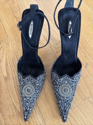 Vintage Le Silla Embroidered Heel Ankle Strap Shoes Sz. 37.5