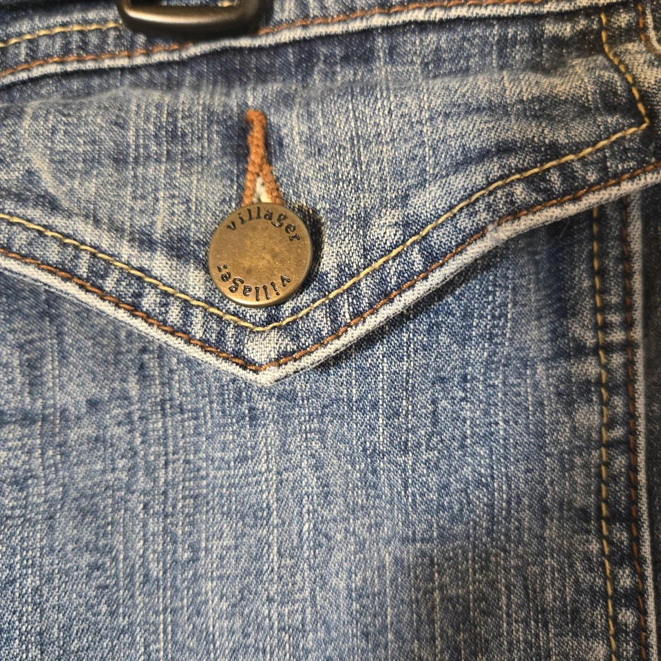 复古 Villager 女式弹力牛仔纽扣前直中裙 16 码 — 第 3/4 张图片