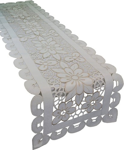 Vintage Swedish Floral Pattern Polyester Embroidered Cutwork Decorative Table...