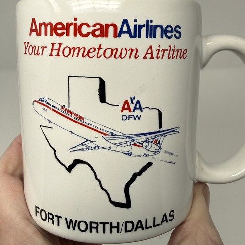 Vtg AA American Airlines “Your Hometown Airline” DFWDallas Fort Worth Coffee Mug