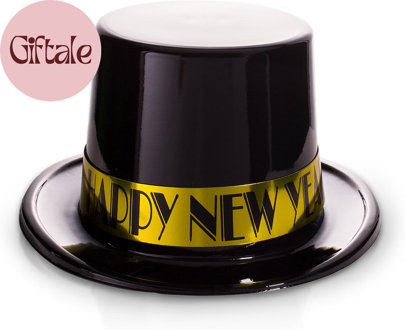Black & Gold Happy New Year’S Plastic Top Hat - 2026 New Year’S Eve Party Hat fo