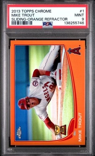 MIKE TROUT 2013 Topps Chrome SLIDING-ORANGE REFRACTOR #1 PSA 9 MINT GOLD CUP