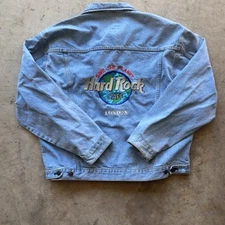 Vintage HARD ROCK CAFE London Denim Jacket Trucker Sz XL Biker SAVE THE PLANET