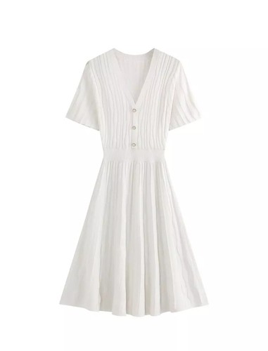 Vestido Mujer Corto Elegante Blanco Suave Elástico En Suéter 07697 - Imagen 6 de 10