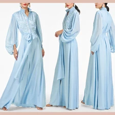 NWD $1095 Sachin & Babi [ 8 ] Beatrix Long Sleeve Embroidered Gown Blue J1449