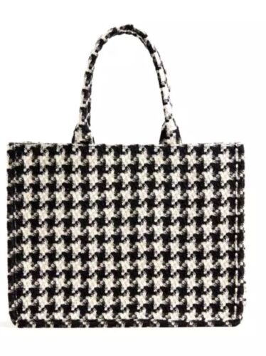 H&M Jacquard Weave LARGE Houndstooth Cotton Tote Handbag Bag Limited Edition